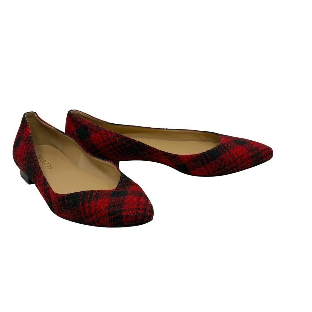 Talbots Womens Red Black Buffalo Plaid Pointed Toe Flats Shoes Size 8.5 W Brazil